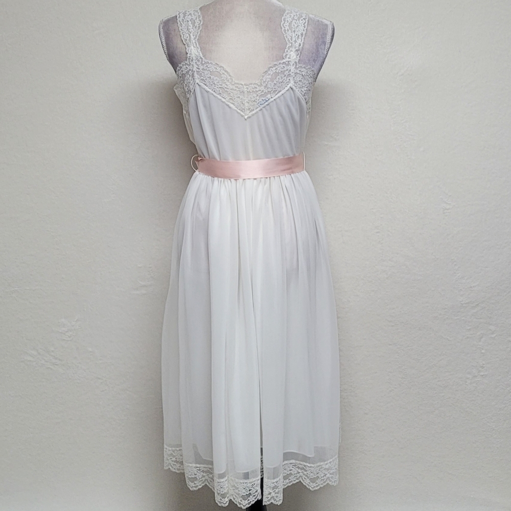 Lady Leonora Rare Vintage 40s White Chiffon Pink Satin Lace Peignoir Two-Piece - Picture 7 of 16
